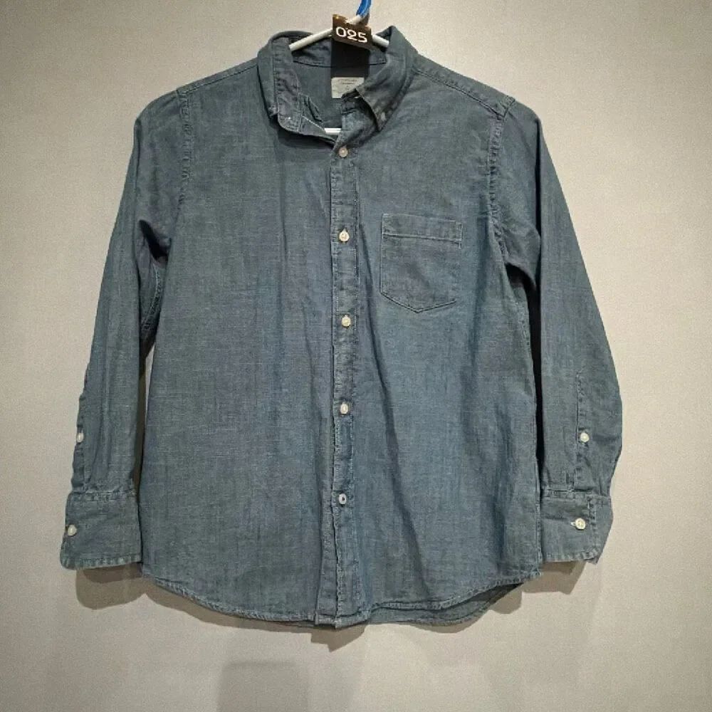 J.Crew Crewcuts Kids Size 10 Blue Chambray Button Down Shirt 100% Cotton #1300
